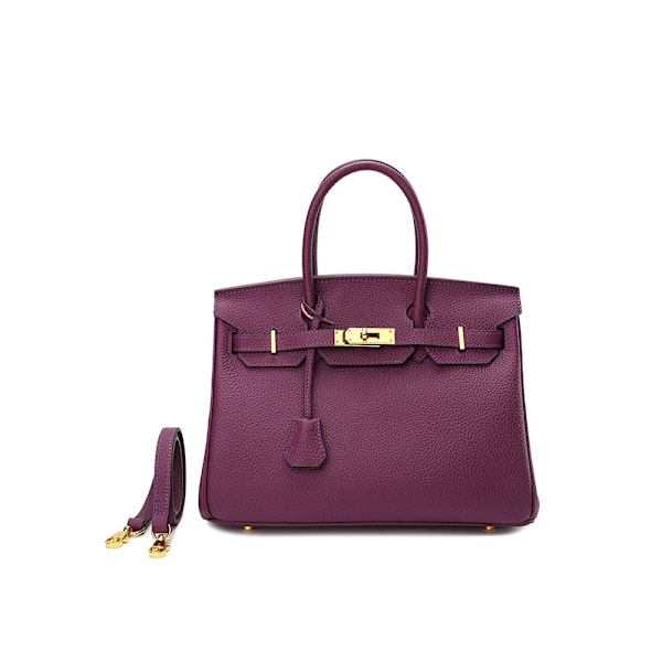 Trendig Lila Ko-Läder Handväska 25cm Lychee Mönster Toppskikt Läder Purple 25CM