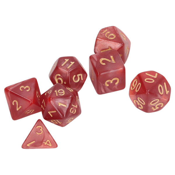 5 set flersidiga tärningar Set Gold Number Pearl Polyhedron tärningar för interaktiva spel skolmaterial Mörkröd