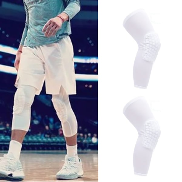 2 KPL Polvituki unisex pidennetty hunajakennon törmäyksenestokompressio polvihiha koripalloon Valkoinen M 160-175 cm pituudelle