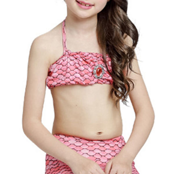 Girl Fish Tail Baddräkt Slips Halter Neck Slim Fit Mjuk Flexibel Barn 3-delads badkläder Set för Pool Party Strand Vattenmelon Röd 120cm/47.2in