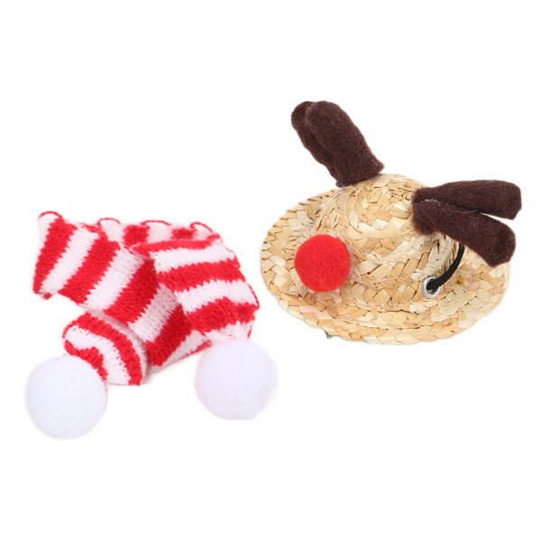 SX Tomtens hatt och halsduk för skäggagam, justerbar halmhatt och halsduk för reptiler, juldräkt för semesterfoton (älghatt, röd halsduk, stor hatt)