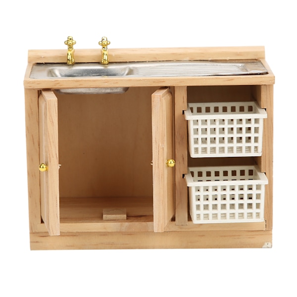 Miniatyrdockhus 1:12 Köksdiskbord med korgar