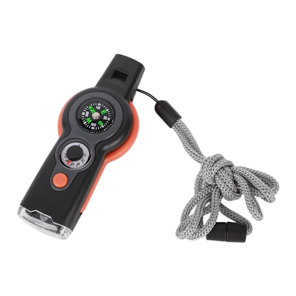 7 i 1 nödväxelpipa LED-ljustermometer Kompass Multifunktionsvisselpipa för vandring och klättring Orange