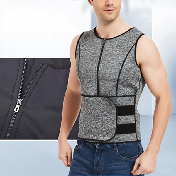 Man Midjeträning Dragkedja Träning Svett Bastu Magkontroll Justerbart bälte Body Shaper Väst för promenad Ride Run Body Building Grå XL