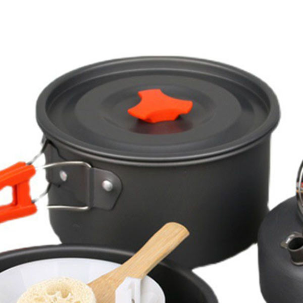 Camping kokkärl set aluminiumlegering hårdoxiderad gryta vattenkokare Camping kokkärl set med vikbart handtag