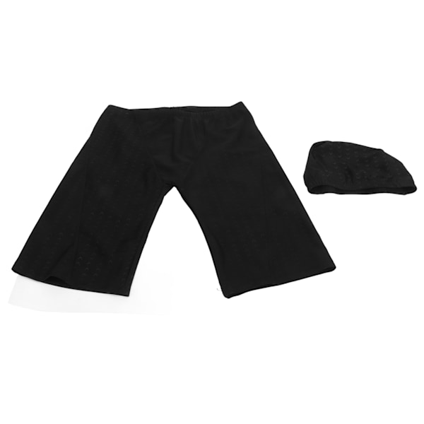 Badeshorts og badehætte til mænd Vandtæt justerbar taljerem Hurtigtørrende badebukser Sort XXL