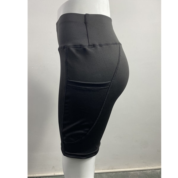 Atletiske shorts med høj talje Høje elastiske underdele til fitnesscenter yoga løb træning fitness sort L