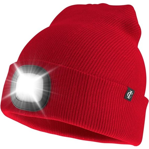 LED belysning hue, USB genopladelig, unisex vinter varm strikhue med lys, velegnet til udendørs 1 stk julegave bright red
