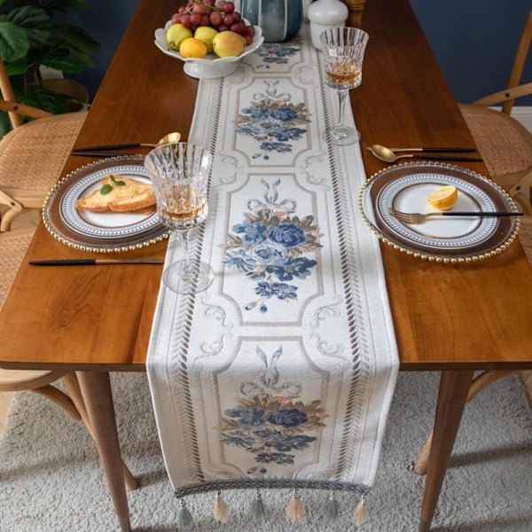 30*240cm Europeisk stil blomstrete bordløper Chenille dusk hjem duk polyester duk bordløper