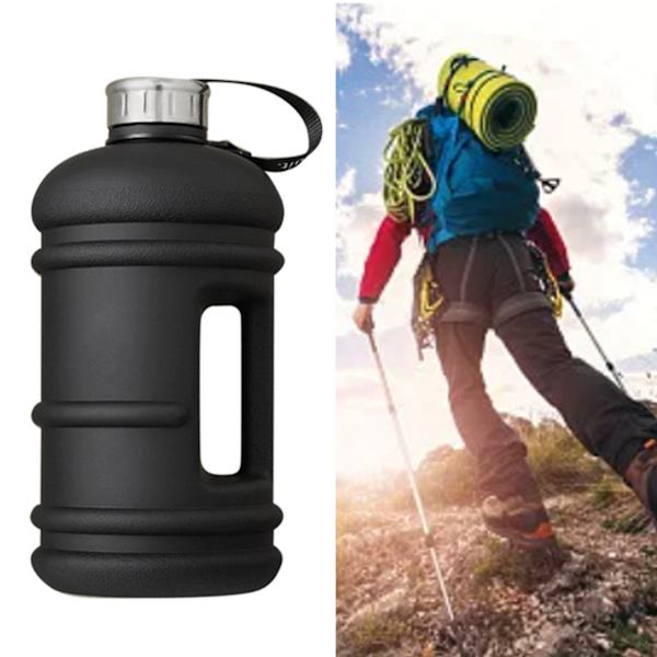 Musta Outdoor Sports Fitness Cup Kannettava Suurikapasiteettinen Vesikuppi 2,2L Ylisuuri Muovinen Juomapullo