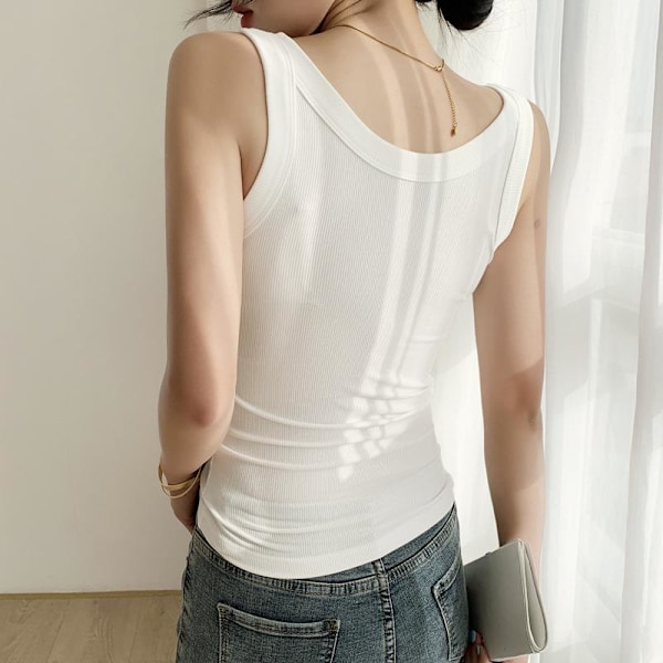 Høykvalitets ribbestrikket bomulls tanktopp for kvinner, dekker sidebrystene, slim fit, egnet for inner- eller ytterbekledning for å forhindre eksponering white L