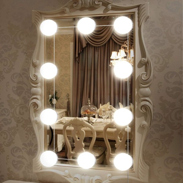 Vanity Light til gør-det-selv Hollywood-spejl, Vanity Light til Vanity-bord, 10 pærer, Spejl medfølger ikke [Energiklasse F]
