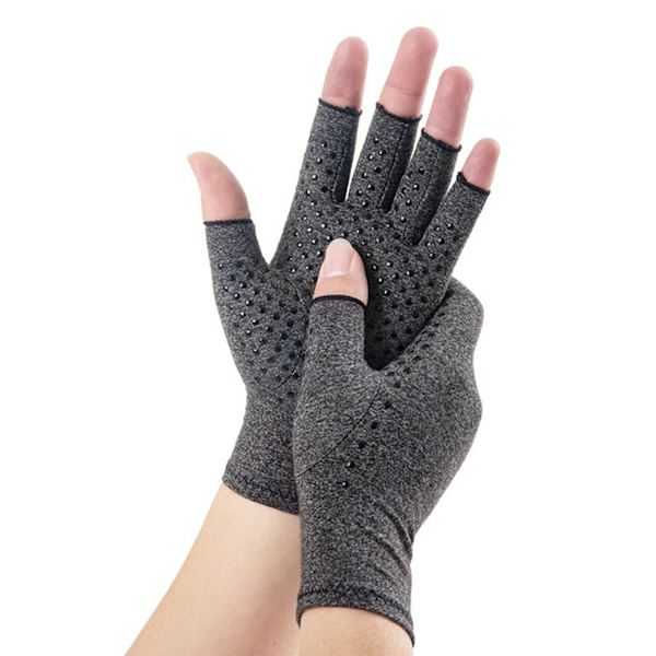 1 par Kompressionsartrithandskar Half Finger Cykelhandskar för kvinnor Män Grå Dispensering Palm Omkrets 16cm Handsklängd 21cm
