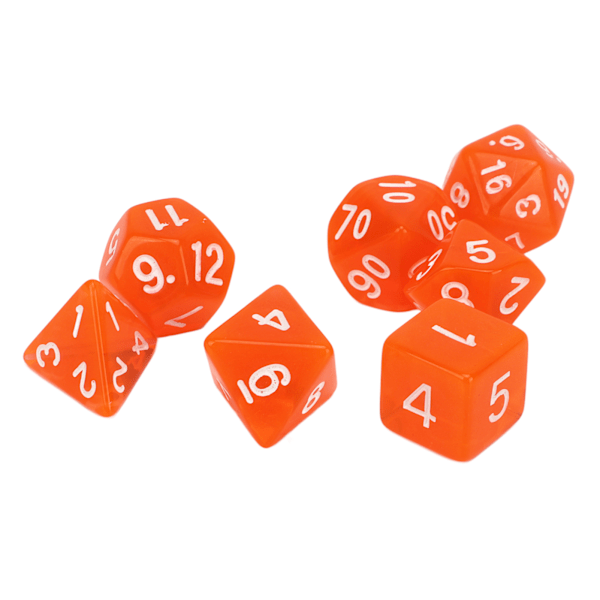 7st polyedriska tärningar Akryl Mini polyedriska tärningar Set för brädspel Transparent Orange