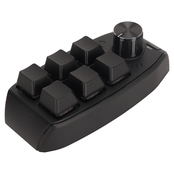 6 Tangenters Mini Keypad med Vred Programmerbar Dubbellägesanslutning Generell Enhands Mekanisk Keypad för Gaming Svart