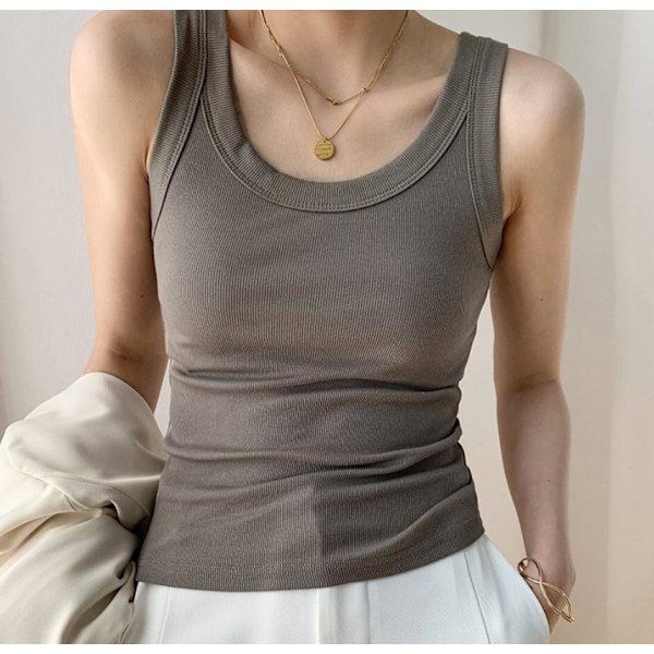 Høykvalitets ribbestrikket bomulls tanktopp for kvinner, dekker sidebrystene, slim fit, egnet for inner- eller ytterbekledning for å forhindre eksponering coffee M