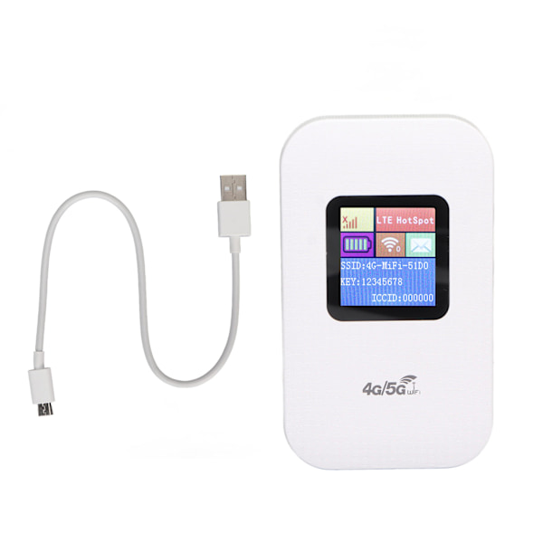 4G WiFi-router Vit Micro-kortplats Upp till 10 användare 1,44 tum LED-display 2100mAh batteri 4G LTE-router för telefon PC-surfplatta