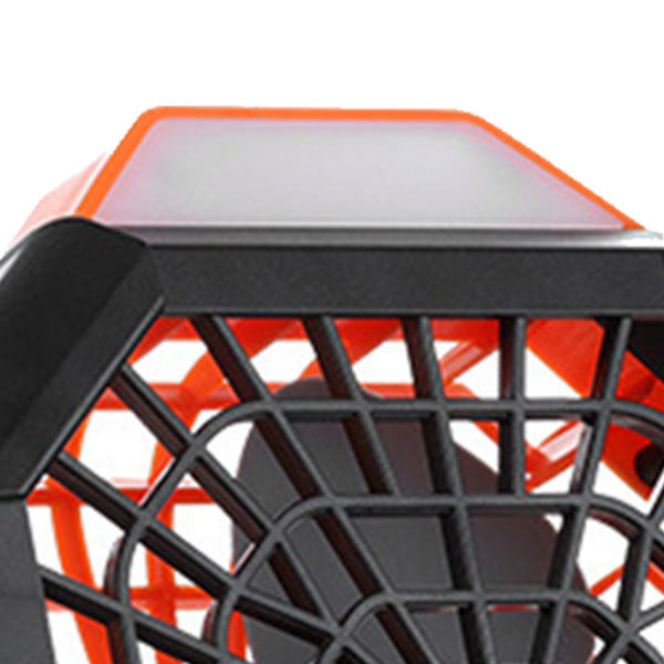 Fläkt Uppladdningsbar steglös hastighetsändring Bred bas LED-funktion Lågt ljud Plastmaterial Batterifläktar Bärbara för utomhusbruk Svart Orange