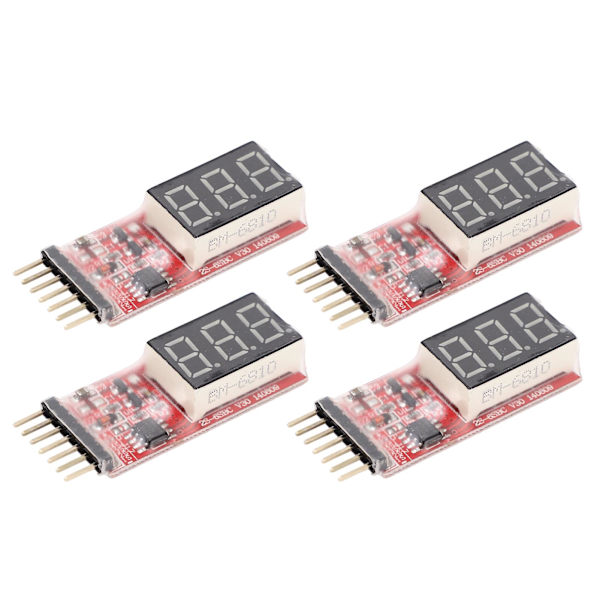 4st batterimonitor Batterispänningsmätare Digital batterikapacitetsindikator för 7.4V-22.2V 2S-6S litiumbatteri