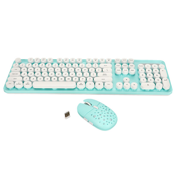 Trådløst tastatur og mus-kombinasjon, ren farge, retro 2.4G trådløst tastatur og mus med runde tastehetter og numerisk tastatur, blått brett