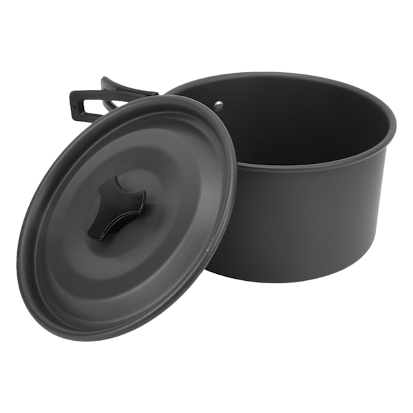 Camping Köksredskap Mess Kit Bärbar Camping Matlagning Set för Backpacking Pot Pan Tekanna Vikbar Gaffel Kniv Sked Kit Svart