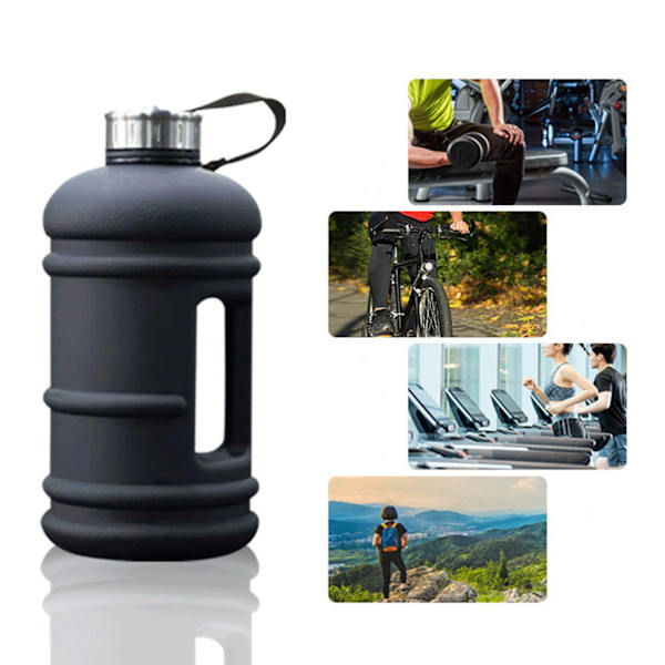 Musta Outdoor Sports Fitness Cup Kannettava Suurikapasiteettinen Vesikuppi 2,2L Ylisuuri Muovinen Juomapullo