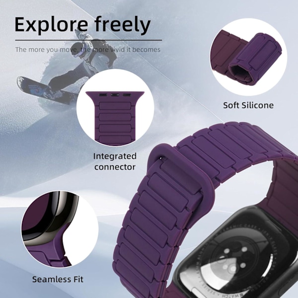 Sopii Apple Watch -rannekkeisiin, vapaasti säädettävät magneettirannekkeet, Apple Watch SE 10. sukupolvi luumu kukka Ultra -kellorannekkeet purple 42/44/45/46/49 mm
