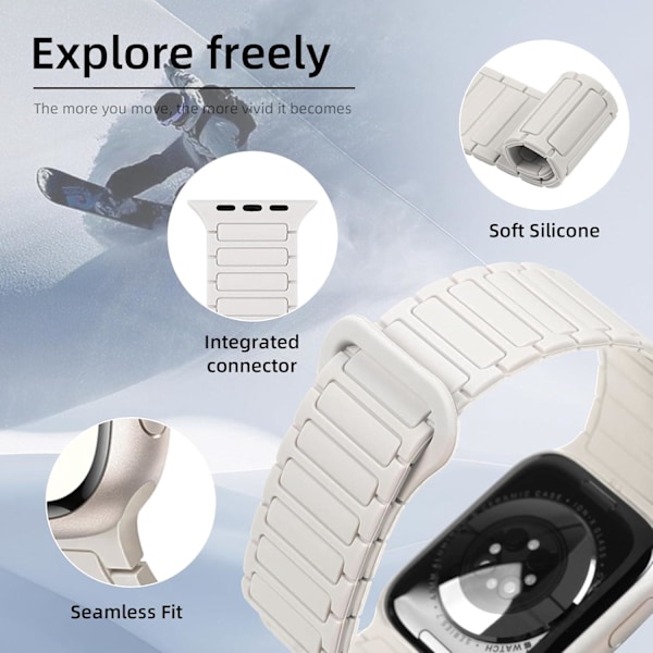Passer for Apple Watch-reimer, fritt justerbare magnetiske reimer, Apple Watch SE 10. generasjon plommeblomst Ultra-klokkereimer white 38/40/41/42 mm