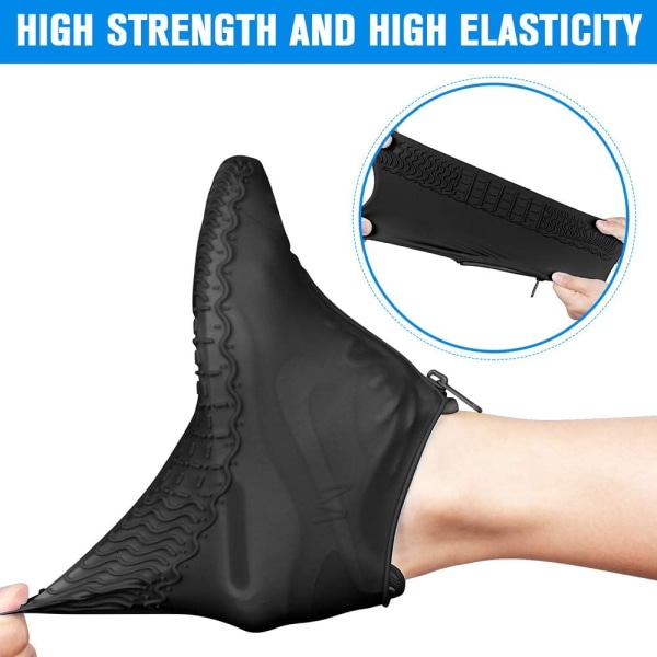 Vattentäta skoöverdrag, återanvändbara skoöverdrag i silikon med halkfri förstärkt sula för regniga och snöiga dagar för män, kvinnor - Svart L