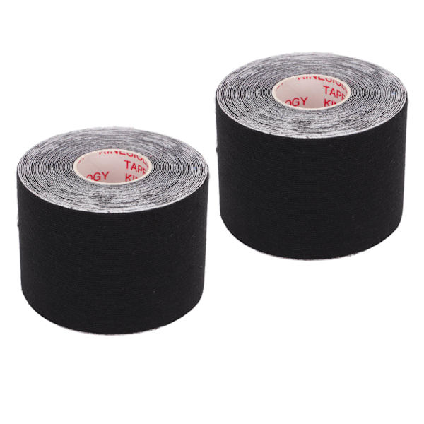 2 stk. Atletisk Kinesiologi Tape 5 cm Bredde 5 m Længde Muskel Sticker Beskytter til Fitness Badminton Sort