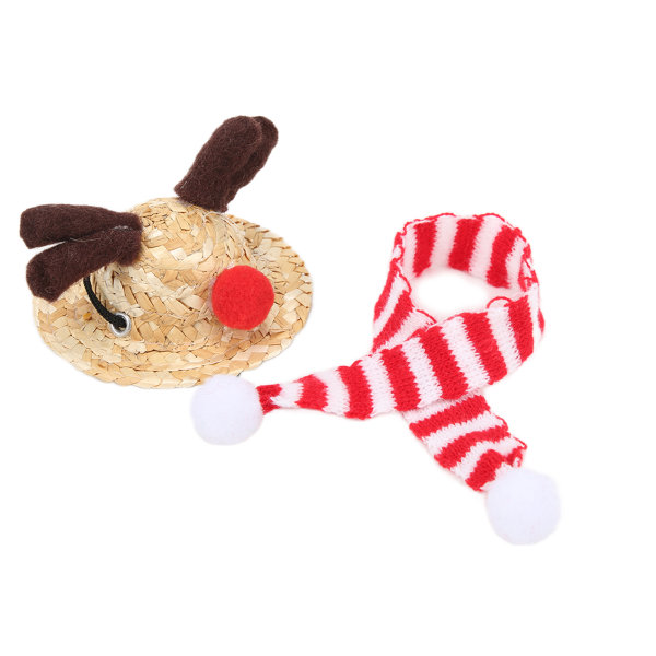 SX Tomtens hatt och halsduk för skäggagam, justerbar halmhatt och halsduk för reptiler, juldräkt för semesterfoton (älghatt, röd halsduk, stor hatt)