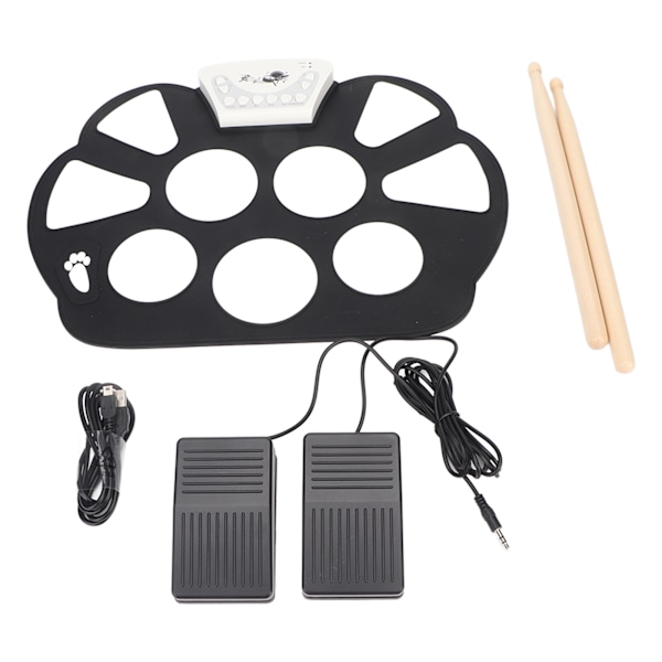 Rullbar Trumdyna 9 Pads Vikbar Elektronisk Trumset 2 Fotpedaler för Barn W758