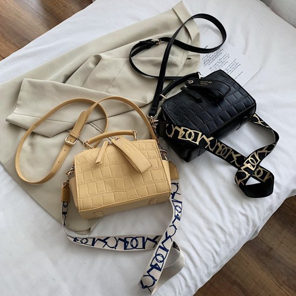 2025 Kvinders Lille Firkantet Håndtaske Unik Struktur Sort Crossbody Skuldertaske Black