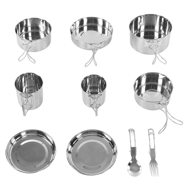 12 st Camping Köksredskap Set Vikbart handtag 304 Rostfritt stål Bärbar Picknick Kökskopp Set