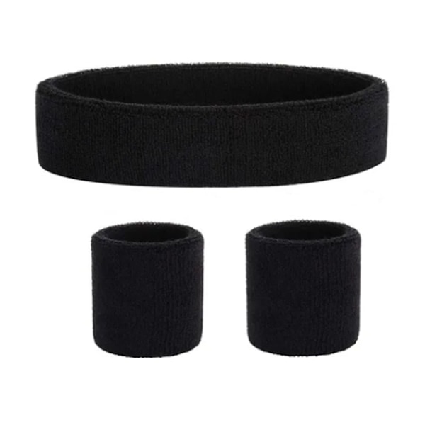 Svart Pannband Armband Set Sport Pannband Armband Set för Herr Dam Löpning