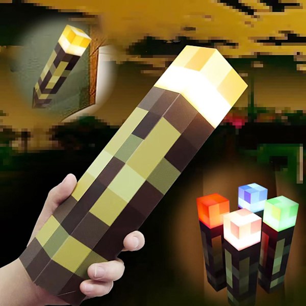 Minecraft Lommelygte USB Genopladelig Natlampe, 4 Lysindstillinger, Vægmonteret eller Håndholdt LED-belysning