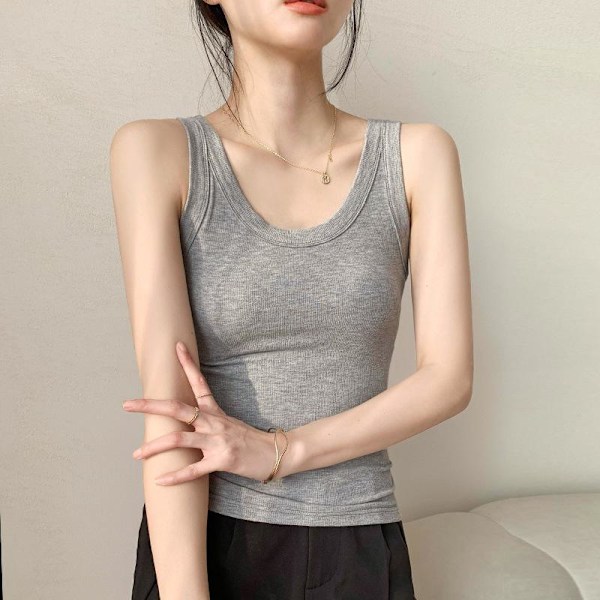 Høykvalitets ribbestrikket bomulls tanktopp for kvinner, dekker sidebrystene, slim fit, egnet for inner- eller ytterbekledning for å forhindre eksponering grey M