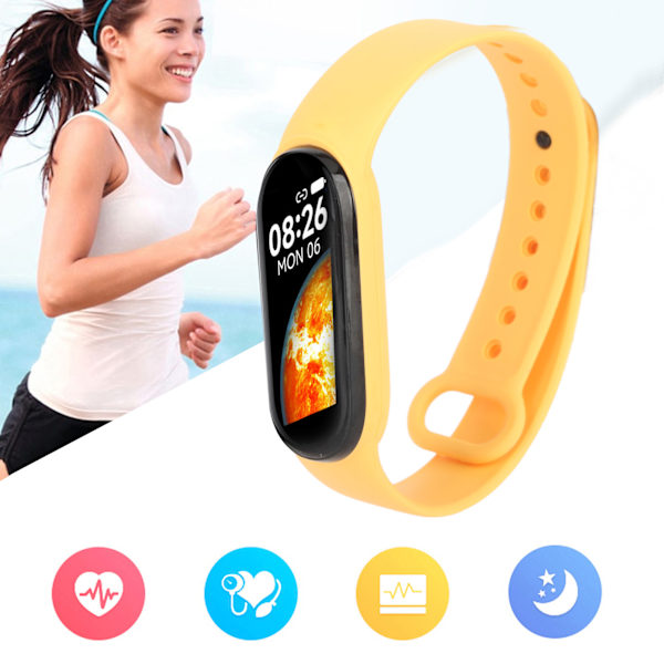 M7 Smart Armband Multifunktion Silikon Dynamisk Färg Storskärm Fitness Watch Band för Puls Sömnövervakning Gul