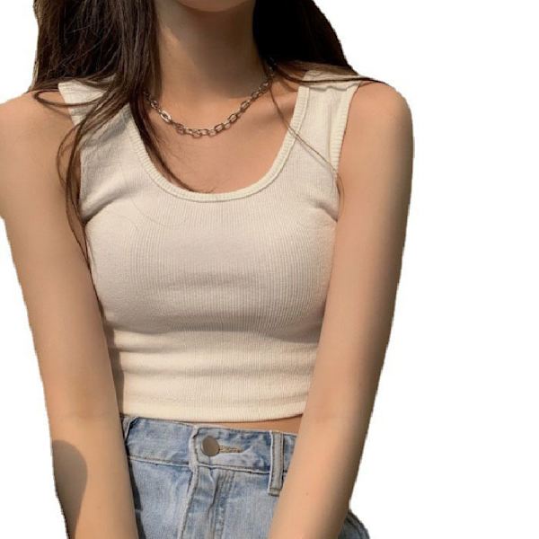 Dame Sports Undertrøje Ribstrikket Blød Åndbar Slim Fit Dame Sommer Ærmeløs Top til Udendørs Træning Shopping Hvid M