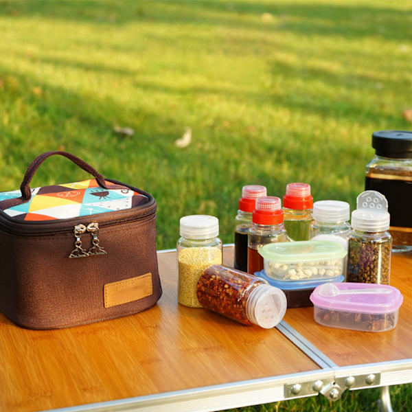 Kryddburkar Set Camping Kryddbehållare Bärbara Kryddshaker-flaskor Set med förvaringsväska för utomhusresor Picknick Set med 10st