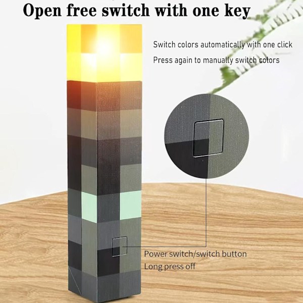 Minecraft Lommelygte USB Genopladelig Natlampe, 4 Lysindstillinger, Vægmonteret eller Håndholdt LED-belysning