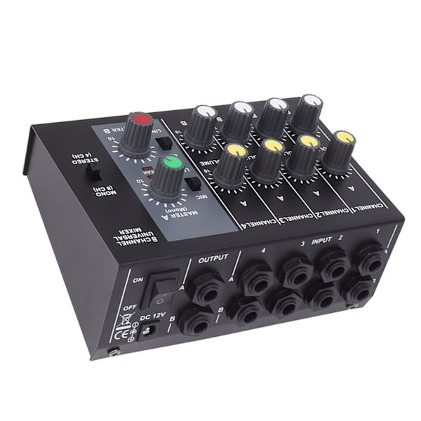 Mini Sound Mixer 8 In 2 Out 4 Channel Stereo och 8 Channel Mono Microphone Line Mixer för Studio Scen Small Clubs Bar 100 till 240V EU-kontakt