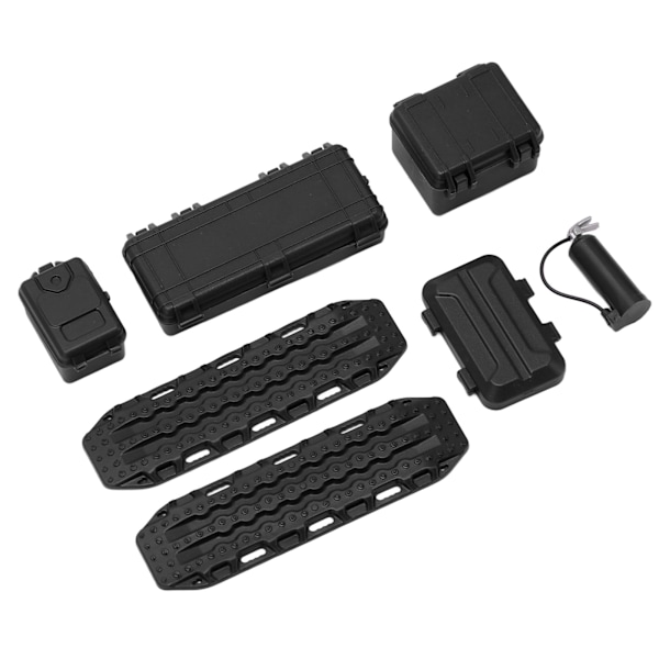 RC Car Simulering Dekoration Set Simulering Bagageväska Verktygslåda Brandsläckare Escape Board Set för 1/18 1/24 RC Bilar Svart