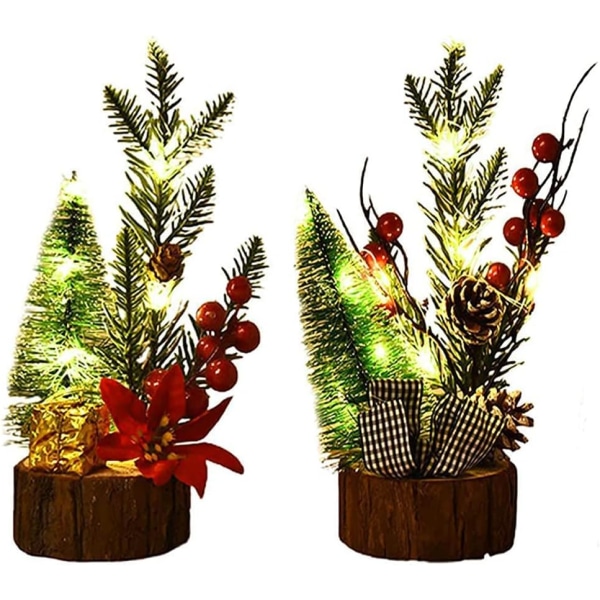 2 kpl mini joulukuusen valot puinen jalusta joulupöydän ja juhlan koristeluun