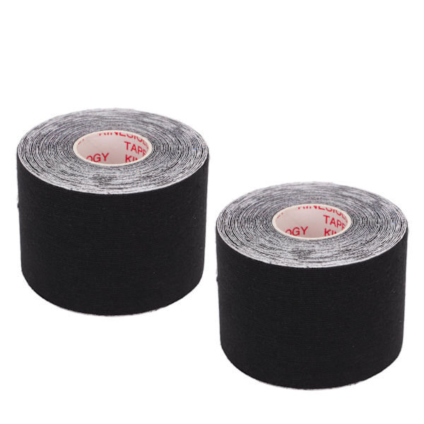 2 stk. Atletisk Kinesiologi Tape 5 cm Bredde 5 m Længde Muskel Sticker Beskytter til Fitness Badminton Sort