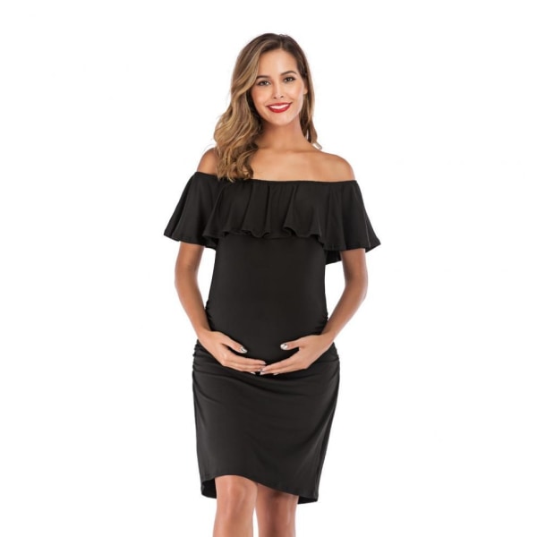 Graviditetstøj damemode slim fit i ét stykke ensfarvet midi-nederdel gravidkjole 13