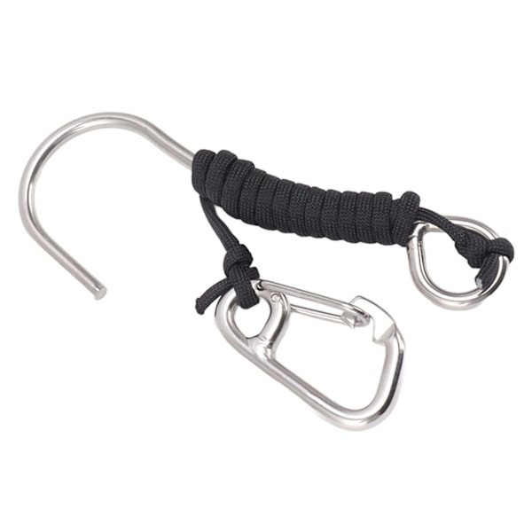 Dykk Rostfritt stål Enkelkrok Dykkerevkrok med lanyard Hurtigutløserspenne Svart
