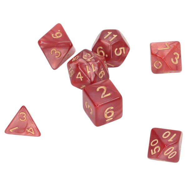 5 set flersidiga tärningar Set Gold Number Pearl Polyhedron tärningar för interaktiva spel skolmaterial Mörkröd