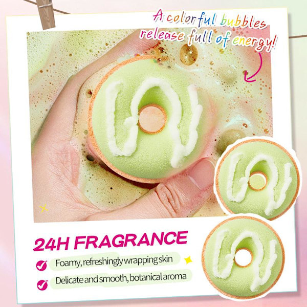 Grön macaron donut badsaltboll rengör kroppen, badsaltboll exfolierar död hud och minskar porer