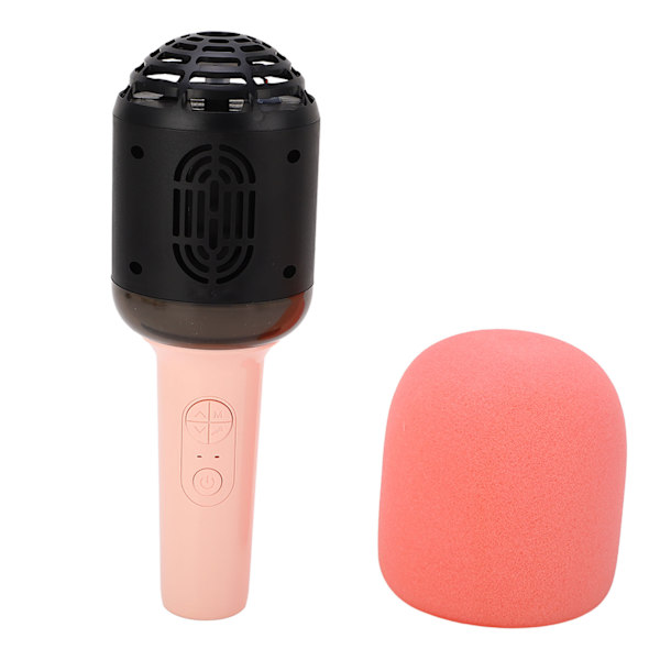 Trådlös Bluetooth-mikrofon HiFi One Piece Portable Handheld Mic-högtalare med 5 Ambient Light Modes för Home Kid Vuxen Rosa